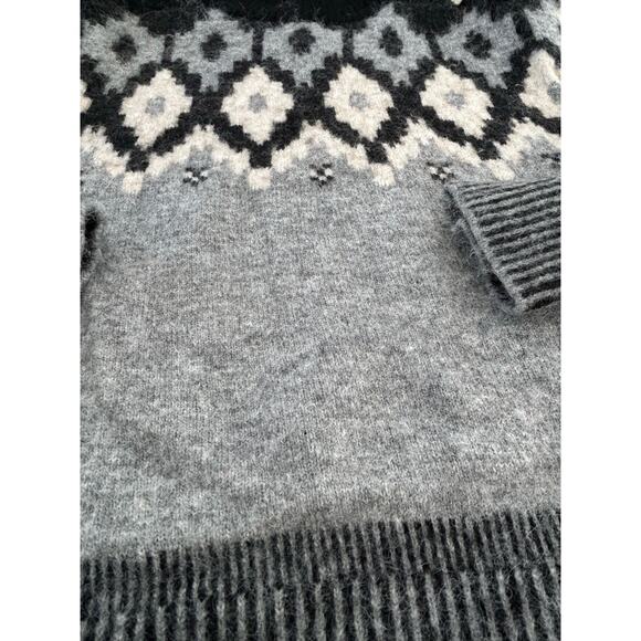 MONROW Mock Neck Fair Isle Pullover Sweater Black White Gray Wool Alpaca Blend S - Picture 9 of 11